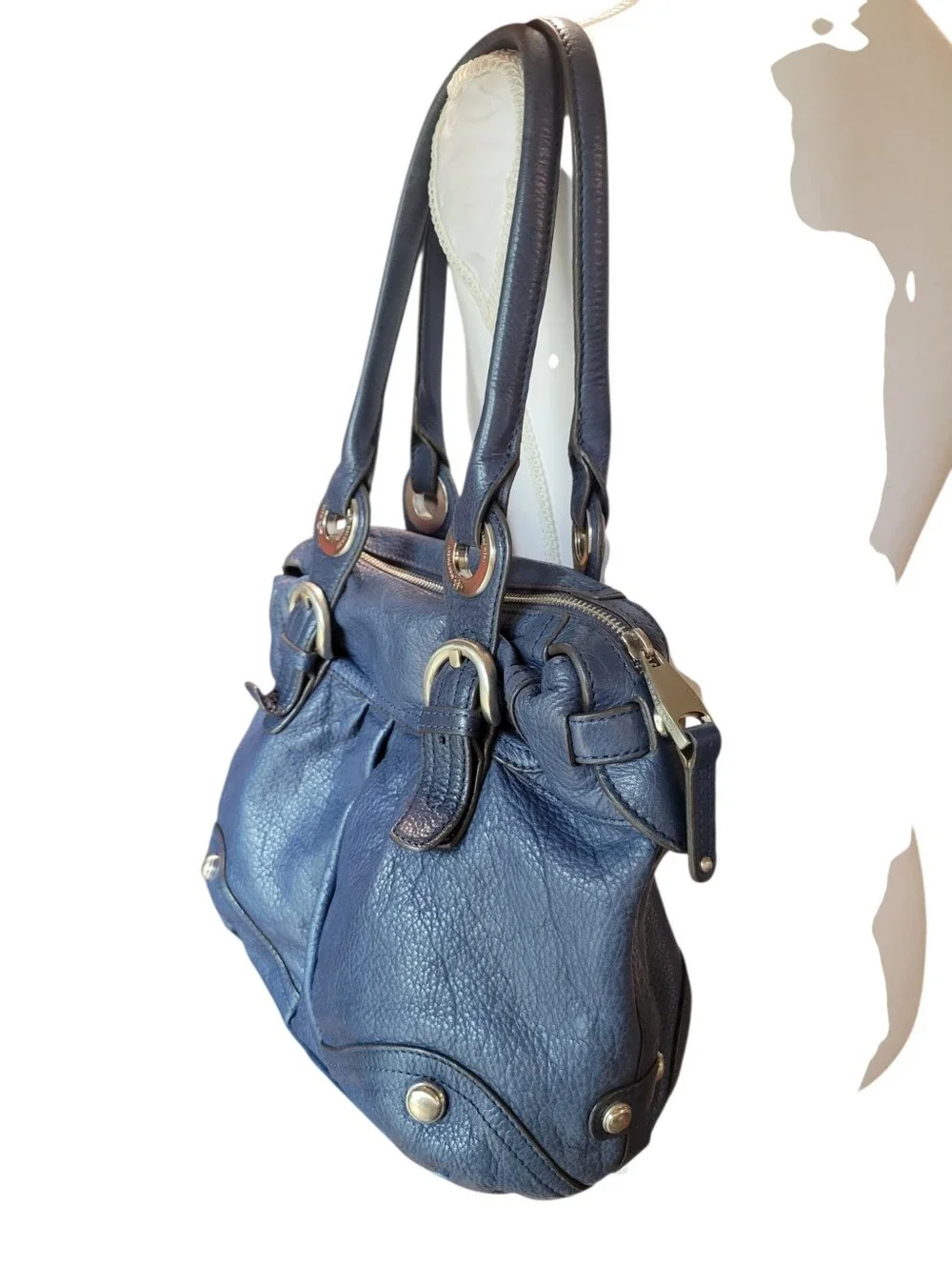 B. Makowsky Blue Genuine Leather Slouchy Hobo Satchel Shoulder Bag